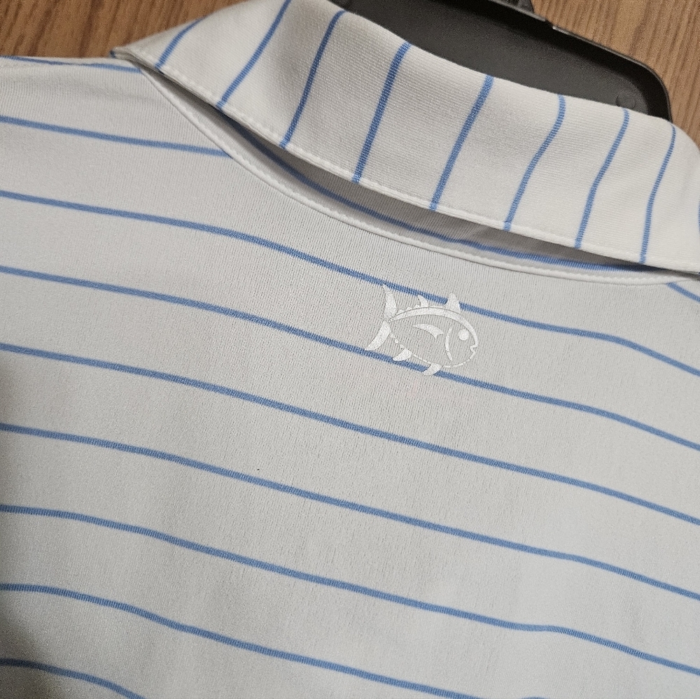 Southern Tide Performance Polo Blue And White Striped! - Picture 6 of 6